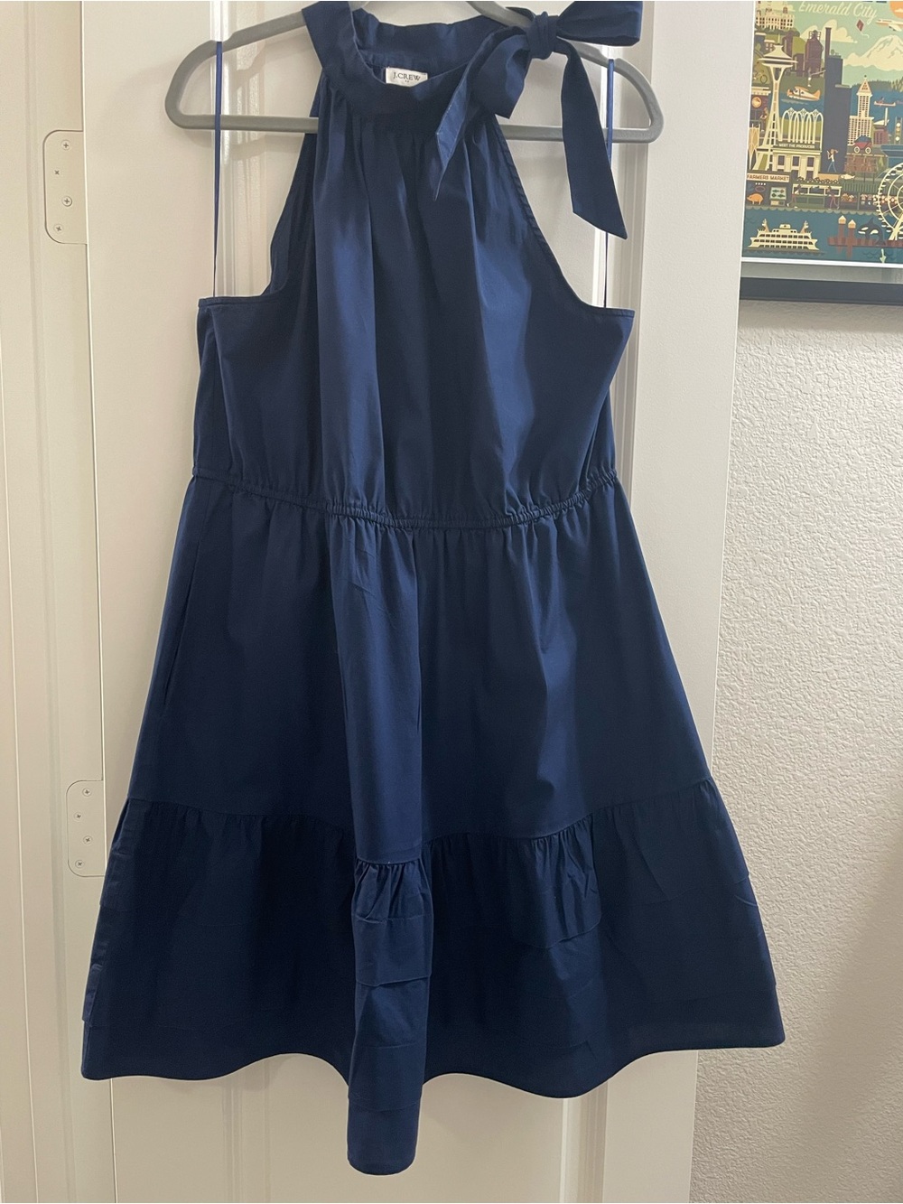 J. Crew Factory Navy Tie-Shoulder Tiered Dress